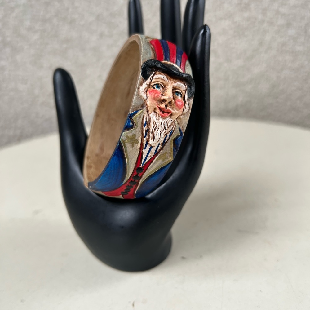 Vintage Patriotic USA Uncle Sam bangle bracelet hand painted sign Jim Shore 1990